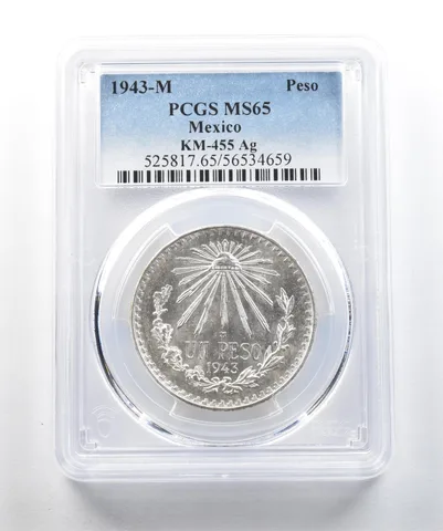 1943 M Mexico Peso Silver KM-455 MS65 PCGS *2049
