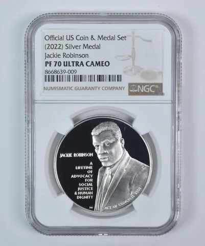 (2022) Silver Medal Jackie Robinson Coin & Medal Set PF70 UCAM NGC Brown Label