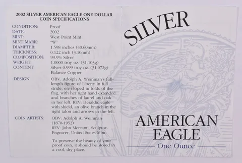 COA 2002-W American Silver Eagle Proof