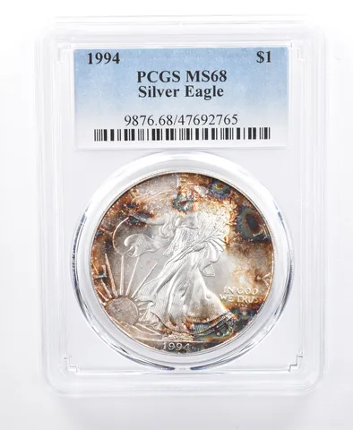 1994 American Silver Eagle MS68 PCGS Watercolor Tone *8664