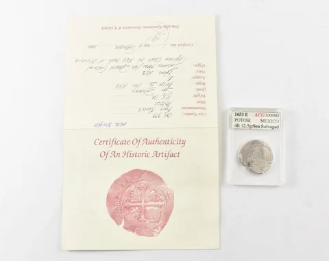1653 E Potosi Mexico 4 Reales La Capitana Shipwreck W/ CoA a9064