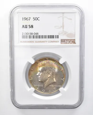1967 Kennedy Half Dollar AU58 NGC Rainbow Tone *7675