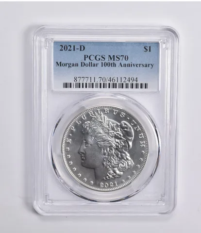2021-D Morgan Dollar 100th Anniversary MS70 PCGS Blue Lbl
