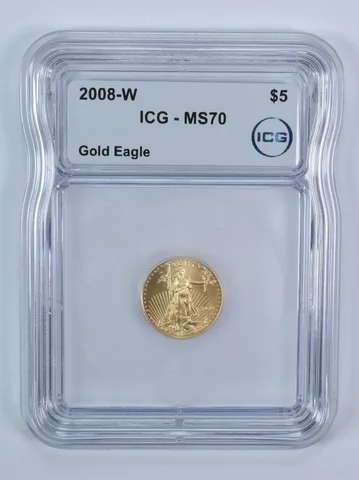 2008-W $5 Burnished Gold Eagle 1/10 Oz Gold MS70 ICG