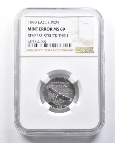 1999 $25 American Platinum Eagle Mint Error MS69 Rev Struck Thru NGC *6396