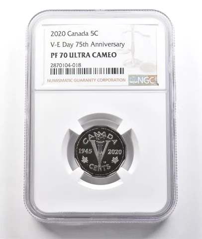 2020 Canada 5 Cents VE Day 75th Anniversary PF70 UCAM NGC a3792