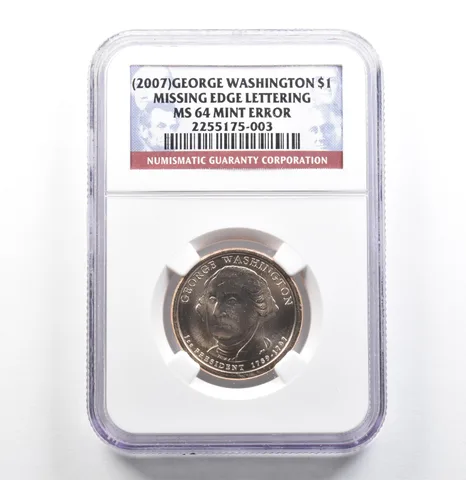 (2007) Presidential $1 Washington Mint Error Missing Edge MS64 NGC *6845