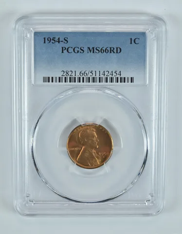 1954-S Lincoln Wheat Cent MS66 RD PCGS Blue Label