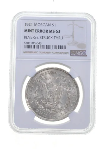 Mint Error MS63 1921 Morgan Silver Dollar - REV Struck Thru - Graded NGC *5650