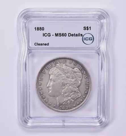 1880 Morgan Silver Dollar Cleaned MS60 Details ICG *0524