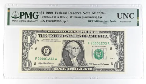 1999 $1 Atlanta GA FRN Fr#1925-F BEP Millennium Note PMG Fancy Serial *8101