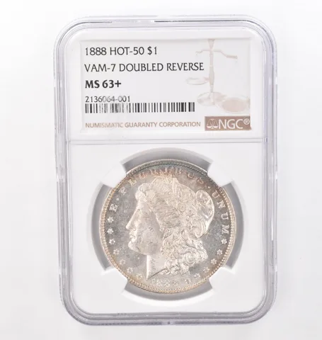 1888 Morgan Silver Dollar VAM-7 Doubled Reverse MS63+ NGC Beautiful Tone *4309