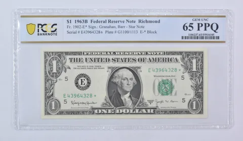 1963 B $1 Richmond VA FRN Star Note Fr#1902-E* Gem Unc 65 PPQ PCGS