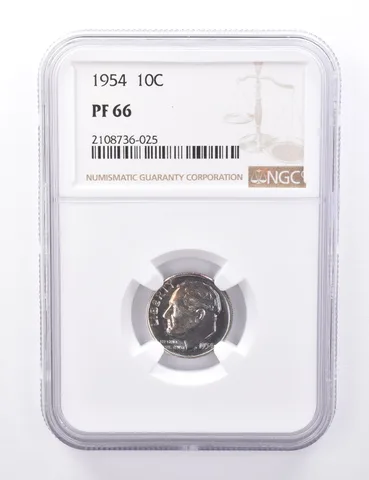 PF66 1954 Roosevelt Dime - Graded NGC Blue Tone a4427