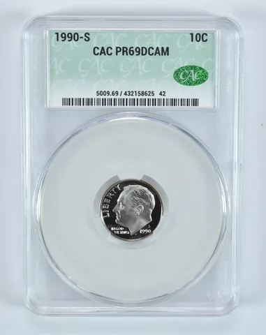 1990-S Roosevelt Dime PR69 DCAM CAC CACg