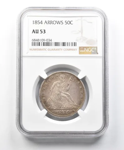 AU53 1854 Arrows Seated Liberty Half Dollar NGC *1534