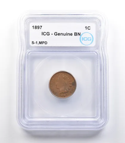1897 Indian Head Cent Mint Error S-1 MPD Genuine BN ICG *2314