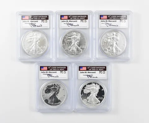 2011-P/W/S Silver Eagle 25th Anni Set FS Mercanti MS70/Reverse PR70 PCGS *3568