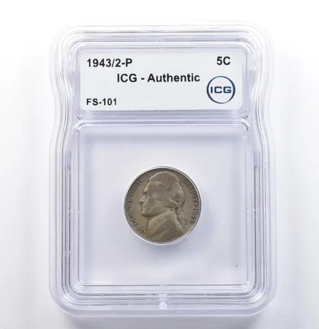 1943/2-P Jefferson Nickel FS-101 Authentic ICG *9824