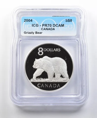 2004 Canada 8 Dollars Silver Grizzly Bear PR70 DCAM ICG a0287