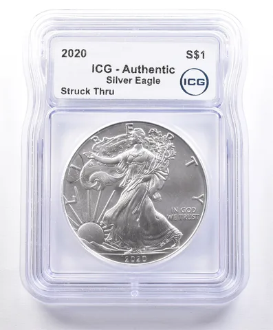 ERROR 2020 American Silver Eagle Struck Thru ICG Wire or String? a2358