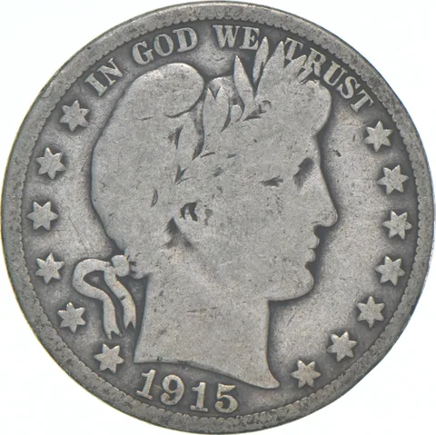 1915-S Barber Half Dollar Average Circ 90% Silver