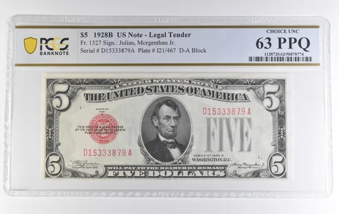 1928 B $5 US Legal Tender Fr#1527 Choice Unc 63 PPQ PCGS *3860