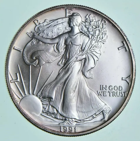 1991 Unc American Silver Eagle 1 Troy Oz .999 Fine Silver