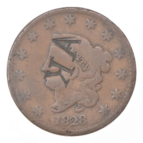 1828 Large Cent Love Token AK Counterstamp *0563