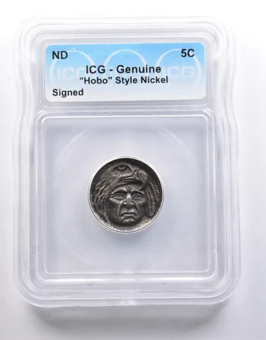 (ND) Indian Head Buffalo Nickel "Hobo" Style Signed Genuine ICG a6574