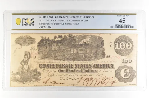 1862 $100 Confederate States Large Note T-39 PF-5 CR-290/1/2 XF 45 PCGS *4172