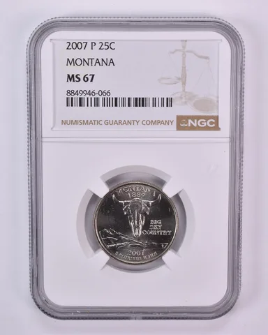 2007-P Washington State Quarter Montana MS67 NGC Brown Label