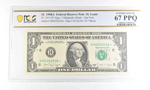 1988 A $1 St Louis MO Star Note Fr#1915-H* Superb Gem Unc 67 PPQ PCGS a2890