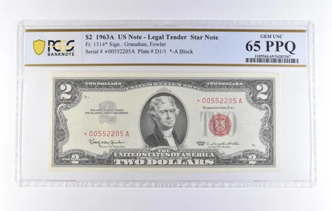 1963 A $2 Legal Tender Star Note Fr#1514* Gem Unc 65 PPQ PCGS *8217