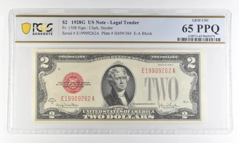 1928 G $2 Legal Tender Red Seal Fr#1508 Gem Unc 65 PPQ PCGS a4369