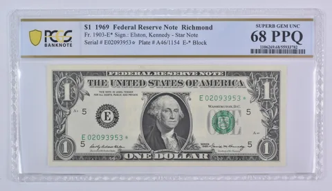 1969 $1 Richmond VA FRN Star Note Fr#1903-E* Superb Gem Unc 68 PPQ PCGS
