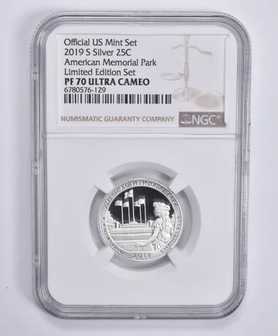 2019-S Silver Quarter American Memorial Park Limited Edition PF70 UCAM NGC