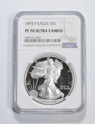 1993-P American Silver Eagle 1 Oz PF70 UCAM NGC Brown Label