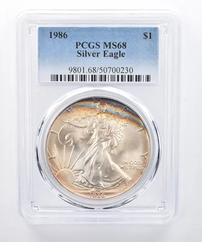 1986 American Silver Eagle MS68 PCGS Peripheral Tone *8420