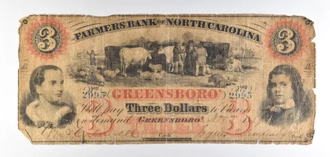 1859 $3 Greensboro NC Farmers Bank Obsolete Note *8737