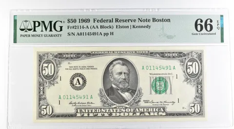 1969 $50 Boston MA US FRN Fr#2114-A 66 Gem Unc EPQ PMG *8499