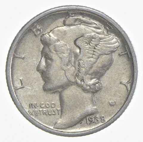 1938-S Mercury Dime 90% Silver AU Almost Unc