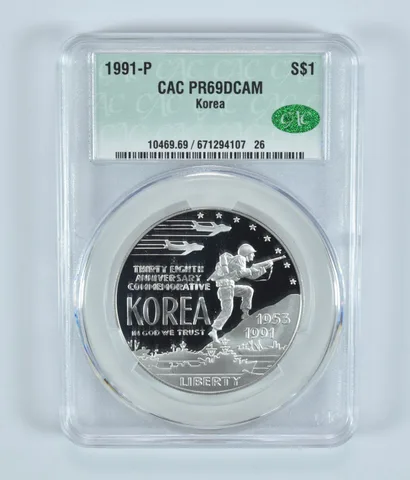1991-P Korean War Commemorative Silver Dollar PR69 DCAM CAC CACg