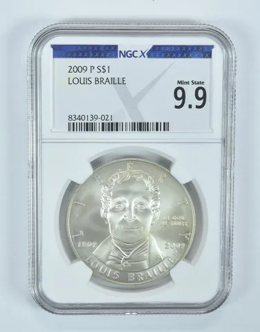 2009-P Louis Braille Commemorative Silver Dollar Mint State 9.9 NGC X NGCX