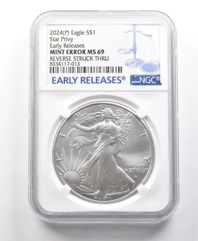 2024 (P) American Silver Eagle Star Privy Error Rev Struck Thru MS69 NGC *5675