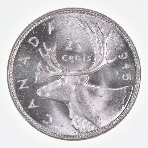 Better Date - 1945 Canada 25 Cents World Coin- Silver *321