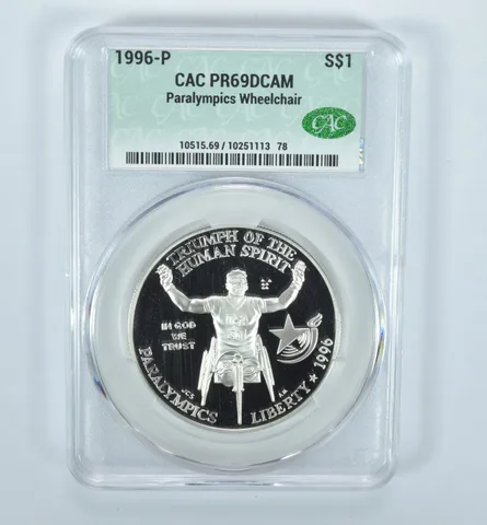 1996-P Paralympics Commemorative Silver Dollar PR69 DCAM CAC CACg