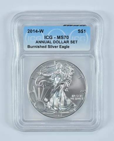 2014-W Burnished Silver Eagle Annual Dollar Set MS70 ICG