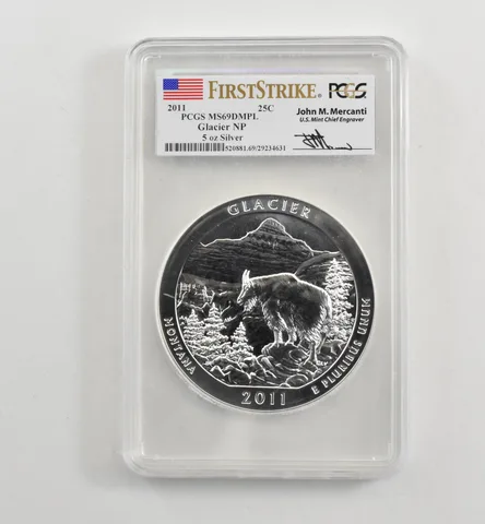 2011 5 Oz Silver Quarter ATB Glacier Mercanti MS69 DMPL PCGS *1736