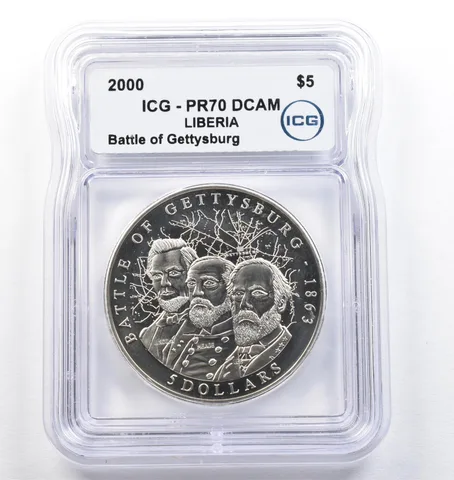 2000 Liberia $5 Commemorative Battle of Gettysburg PR70 DCAM ICG *0728